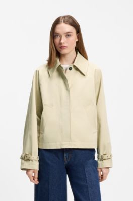 Regular-fit short trench coat in cotton, Beige