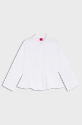 Slim-fit blouse in cotton with peplum hem, White