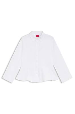 Slim-fit blouse in cotton with peplum hem 1