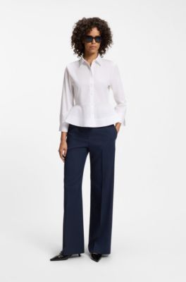 Chemisier Slim en coton avec ourlet p&eacute;plum, Blanc