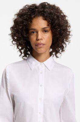 Chemisier Slim en coton avec ourlet p&eacute;plum, Blanc
