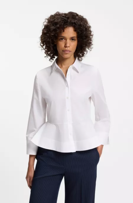 Slim-fit blouse in cotton with peplum hem