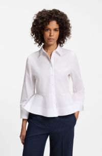 Slim-fit blouse in cotton with peplum hem, White