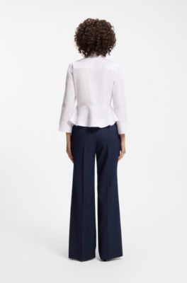 Chemisier Slim en coton avec ourlet p&eacute;plum, Blanc
