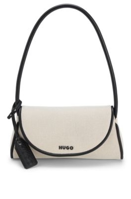 Canvas shoulder bag with faux-leather trims, Natural