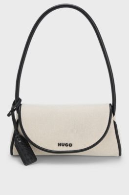 Canvas shoulder bag with faux-leather trims, Natural