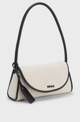 Canvas shoulder bag with faux-leather trims, Natural