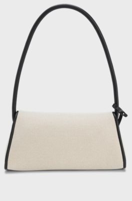 Canvas shoulder bag with faux-leather trims, Natural