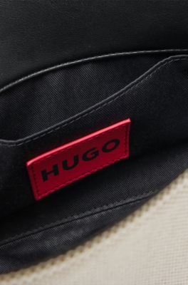 Canvas shoulder bag with faux-leather trims, Natural