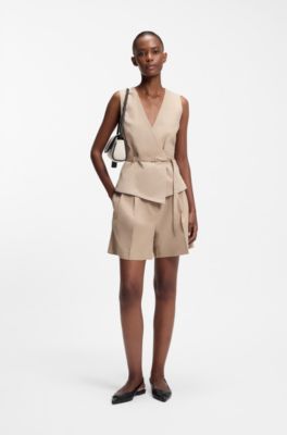 Umh&auml;ngetasche aus Canvas mit Bes&auml;tzen in Leder-Optik, Natur