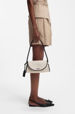 Canvas shoulder bag with faux-leather trims, Natural