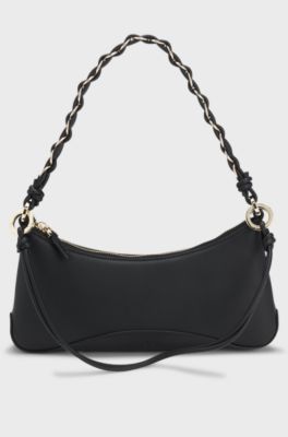 Faux-leather shoulder bag with two straps, Black