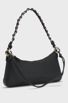 Faux-leather shoulder bag with two straps, Black