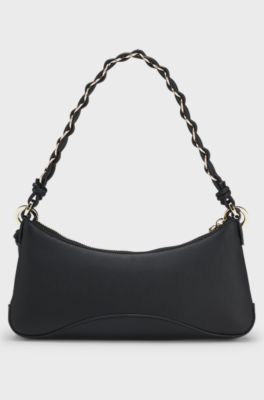 Borsa a spalla in similpelle con due spalline, Nero