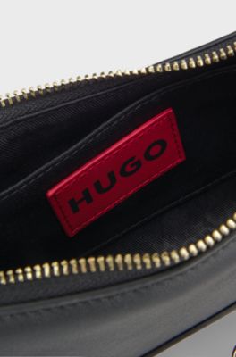 Borsa a spalla in similpelle con due spalline, Nero