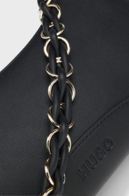 Borsa a spalla in similpelle con due spalline, Nero