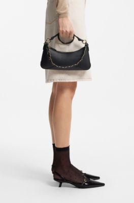 Borsa a spalla in similpelle con due spalline, Nero