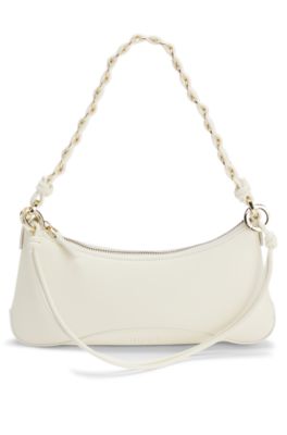 Faux-leather shoulder bag with two straps, White
