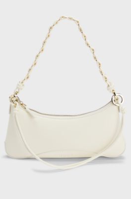 Faux-leather shoulder bag with two straps, Natural