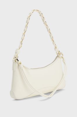 Faux-leather shoulder bag with two straps, Natural