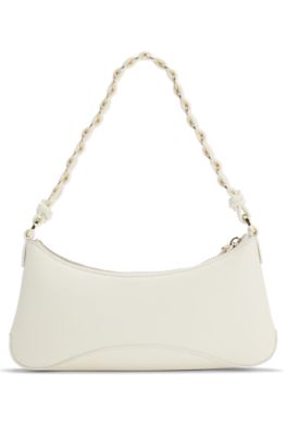 Faux-leather shoulder bag with two straps, White