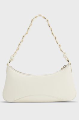 Faux-leather shoulder bag with two straps, Natural