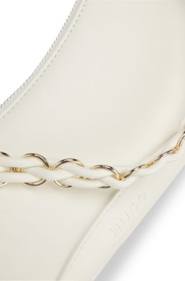 Faux-leather shoulder bag with two straps, White