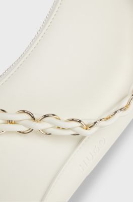 Faux-leather shoulder bag with two straps, Natural