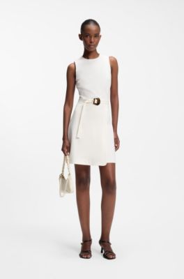 Faux-leather shoulder bag with two straps, White