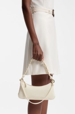 Faux-leather shoulder bag with two straps, Natural