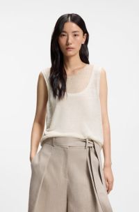 Sleeveless top in linen and cotton with layered design, Light Beige
