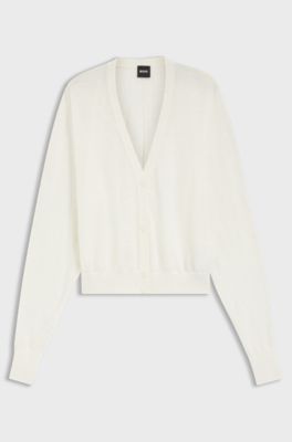 Linen-cotton cardigan with buttoned front, Natural