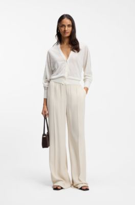 Linen-cotton cardigan with buttoned front, White