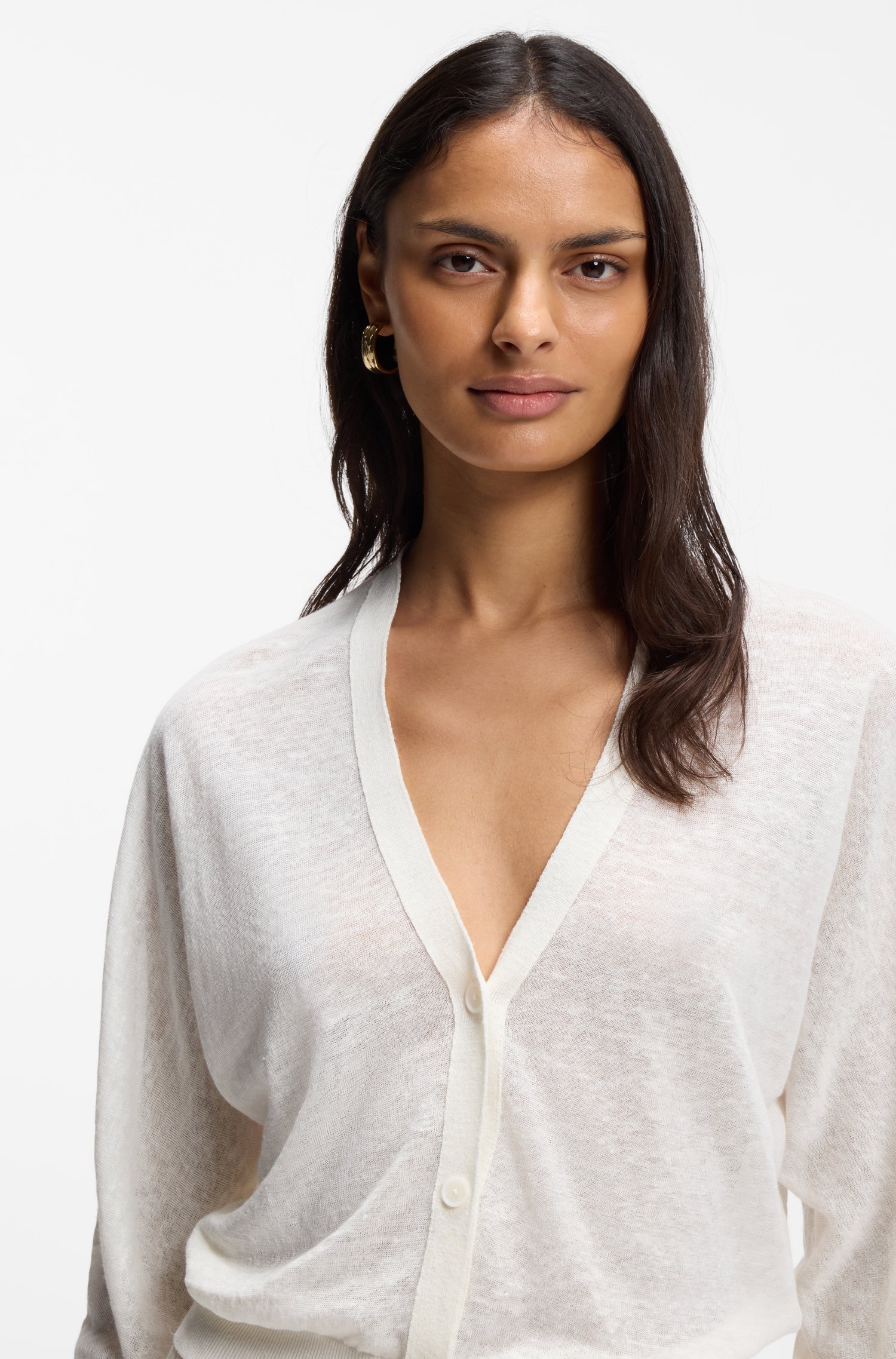 Boss Linen-cotton cardigan with buttoned front dam – bild 3