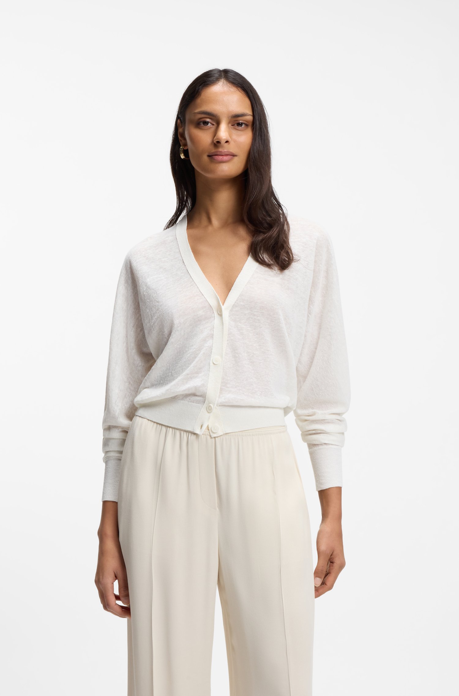 Boss Linen-cotton cardigan with buttoned front dam