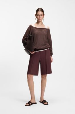 Linen-cotton sweater with underlayer, Dark Brown