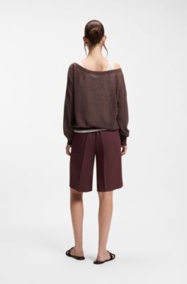 Linen-cotton sweater with underlayer, Dark Brown