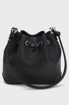 Faux-leather bucket bag with two straps, Black