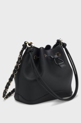 Faux-leather bucket bag with two straps, Black
