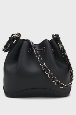 Faux-leather bucket bag with two straps, Black