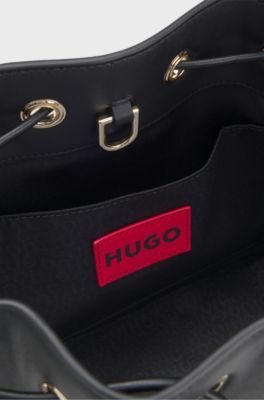 Faux-leather bucket bag with two straps, Black