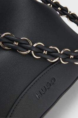 Bucket bag van imitatieleer met twee banden, Zwart