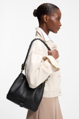 Faux-leather bucket bag with two straps, Black