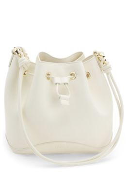 Faux-leather bucket bag with two straps, White
