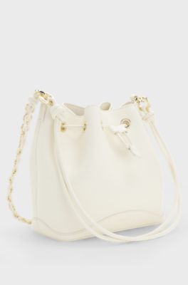Borsa a secchiello in similpelle con due spalline, Bianco