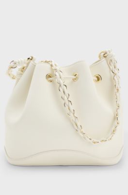 Faux-leather bucket bag with two straps, Natural