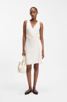 Faux-leather bucket bag with two straps, Natural