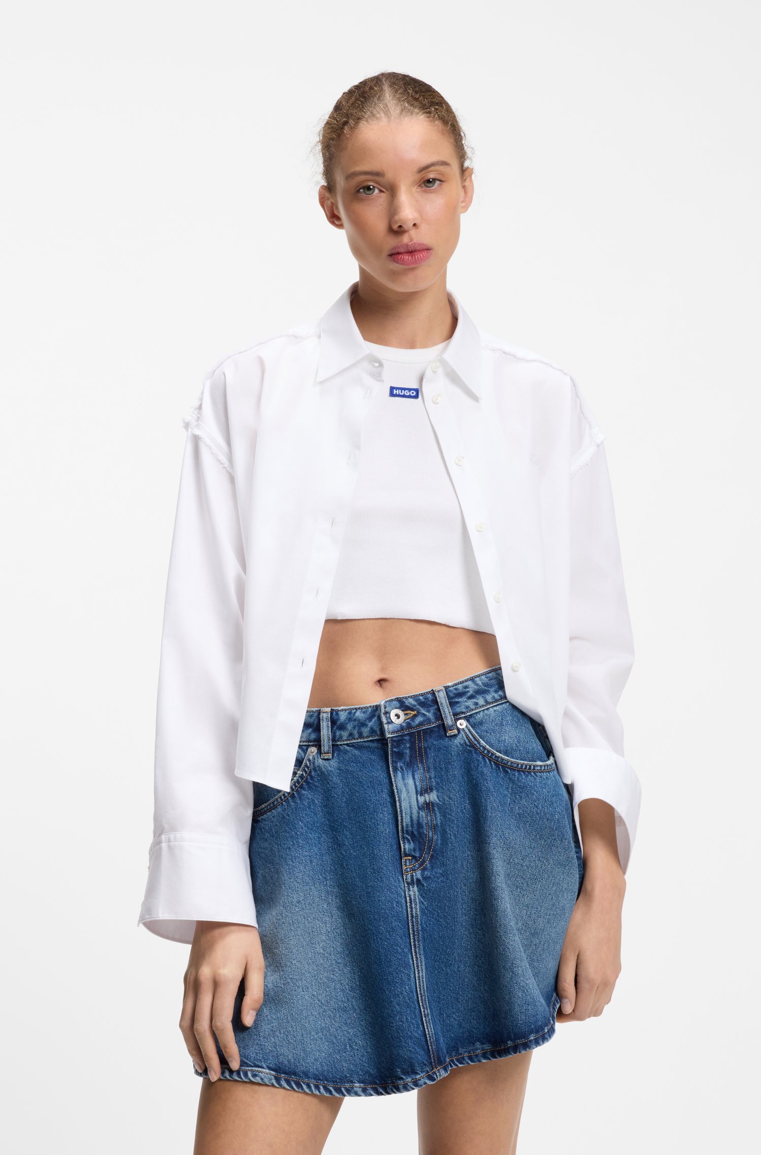 Hugo Oversize pinstriped cotton shirt with open cut hem skjortor & blusar dam