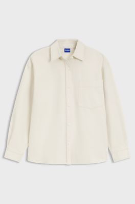 Oversized-fit blouse in cotton twill, Natural
