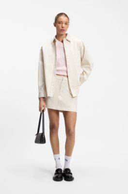 Oversized-fit blouse in cotton twill, Natural